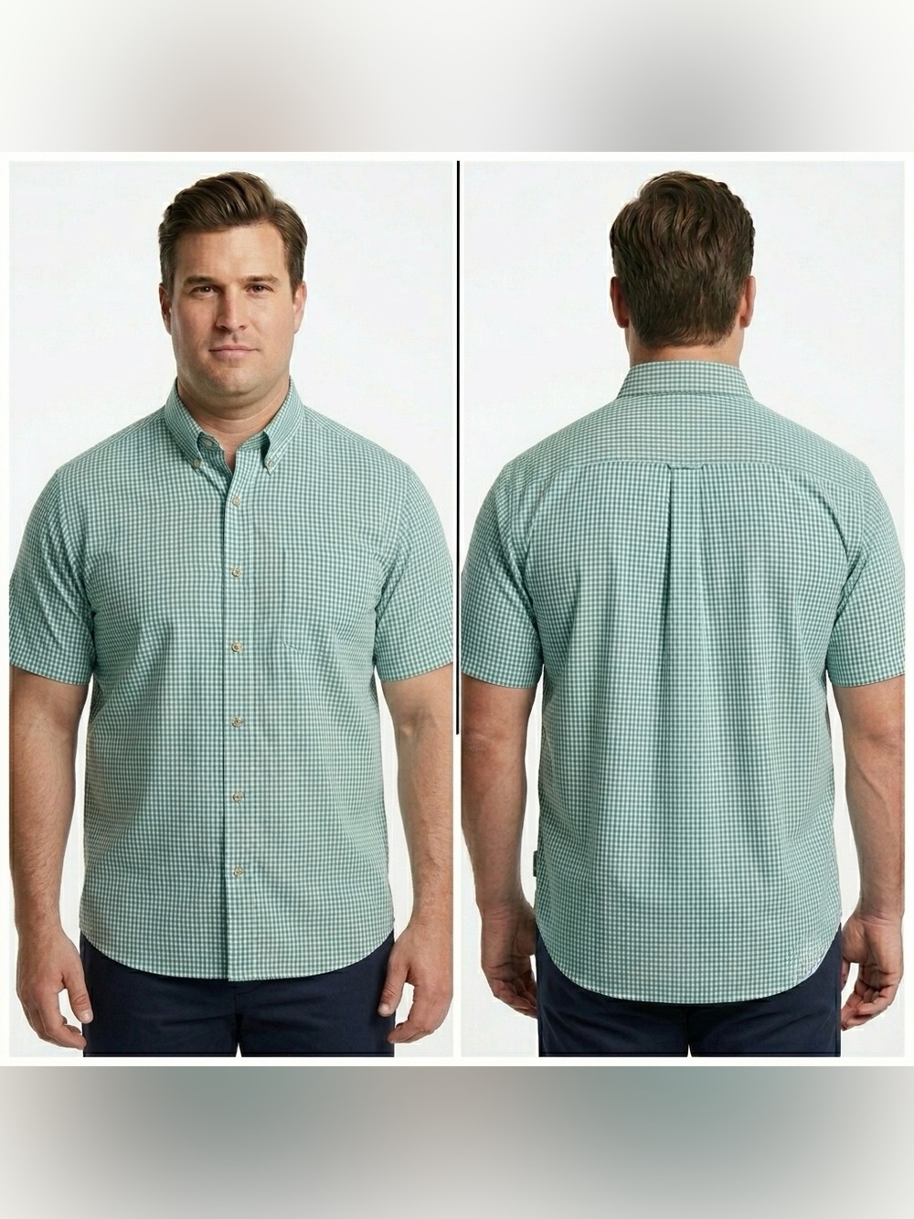 Harbor Bay Men’s Green Gingham Short Sleeve Button-Down Dress Shirt Size 3XLT